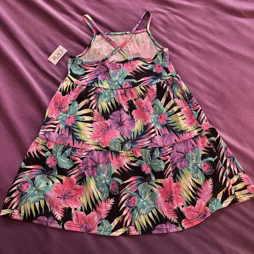 Children’s Place Dress Girls Youth Size 10/12 Large Floral Vacation Party NEW
